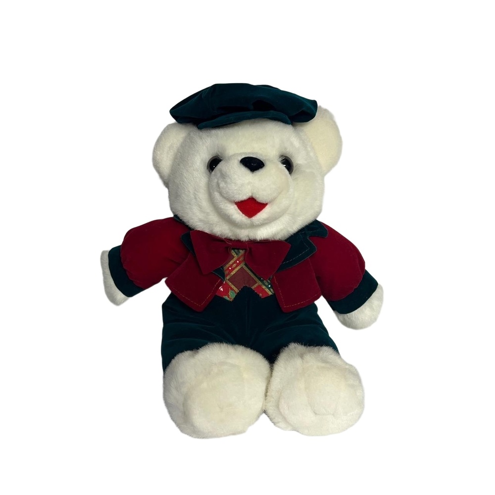 Standard Plush Toy Teddy Bear Red Green Bow Tie Holiday Festive‎ Christmas Decor